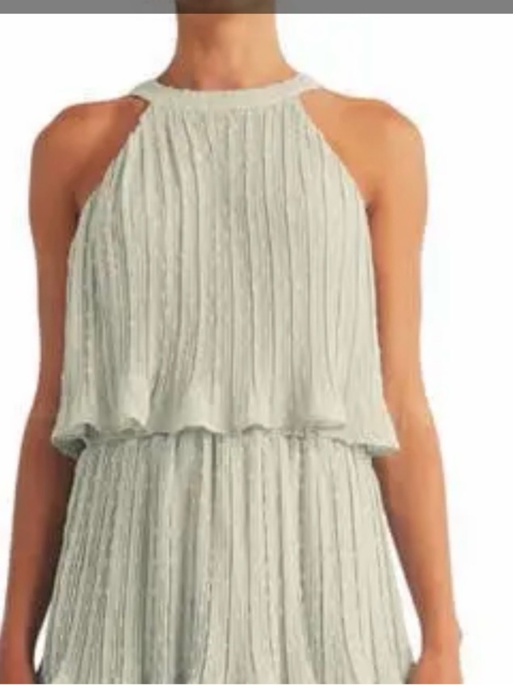 AROSE LAUREN HALTER NECK PLEATED SWISS DOT TIERED SAGE GREEN MIDI DRESS S/M NWT - Picture 5 of 11